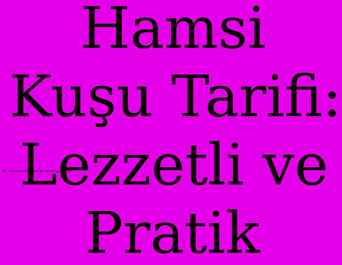 Hamsi Kuşu Tarifi: Lezzetli Ve Pratik