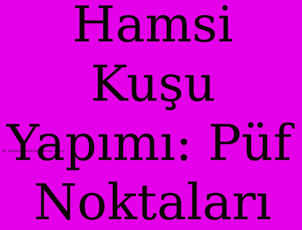 Hamsi Kuşu Yapımı: Püf Noktaları