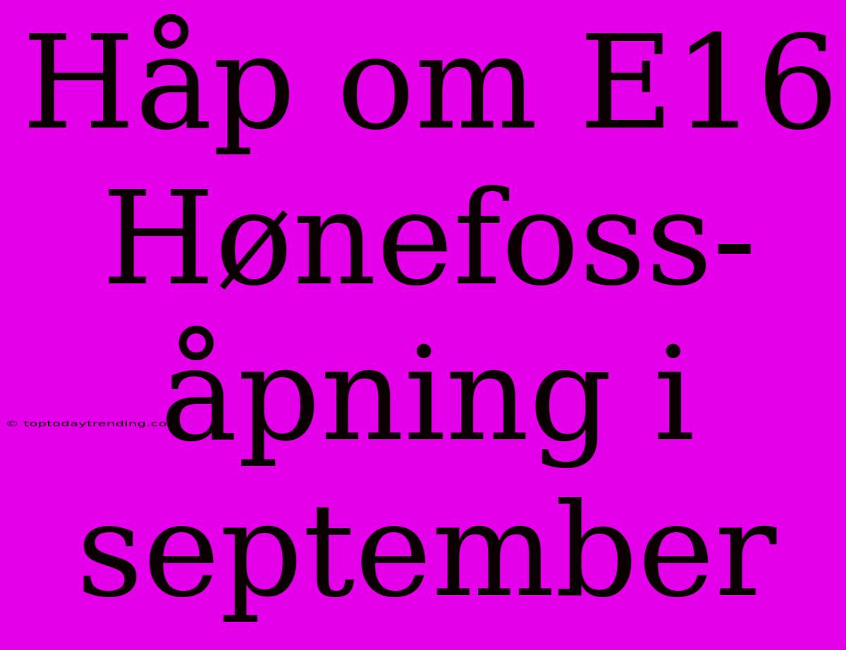 Håp Om E16 Hønefoss-åpning I September