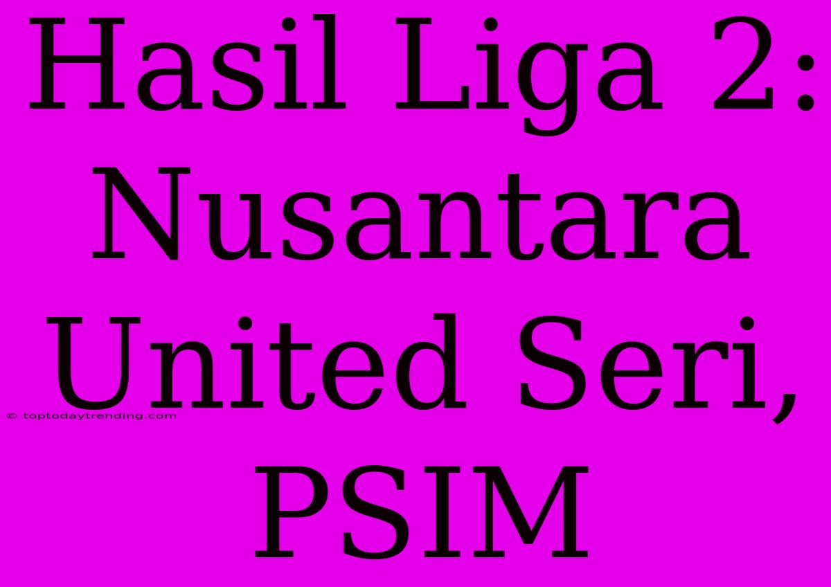 Hasil Liga 2: Nusantara United Seri, PSIM