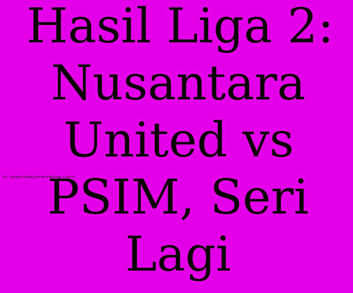 Hasil Liga 2: Nusantara United Vs PSIM, Seri Lagi