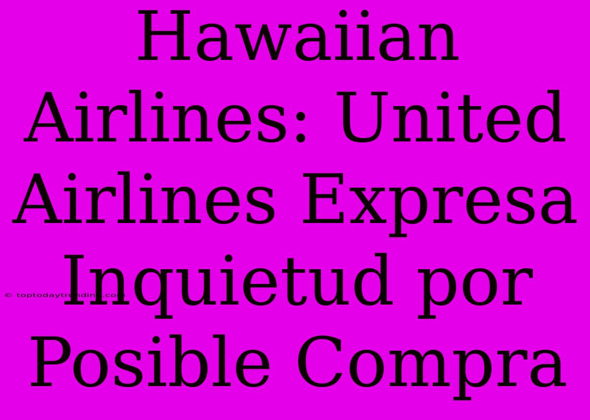 Hawaiian Airlines: United Airlines Expresa Inquietud Por Posible Compra