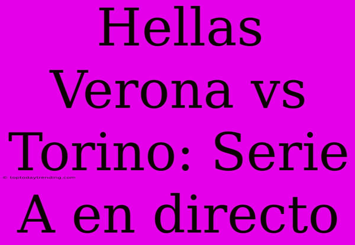 Hellas Verona Vs Torino: Serie A En Directo