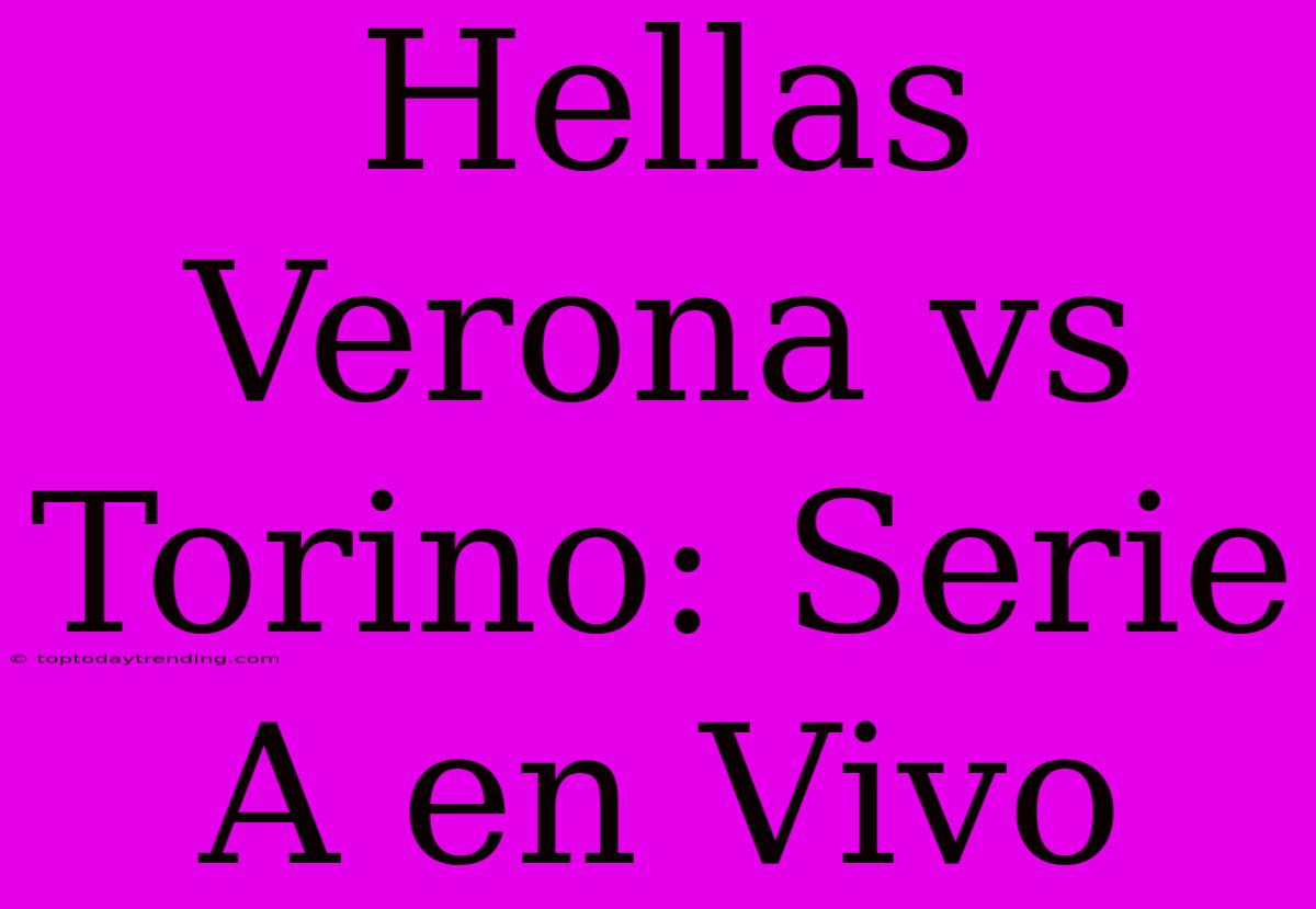 Hellas Verona Vs Torino: Serie A En Vivo