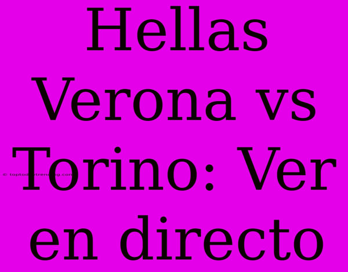 Hellas Verona Vs Torino: Ver En Directo