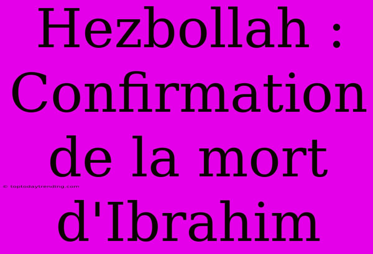 Hezbollah : Confirmation De La Mort D'Ibrahim