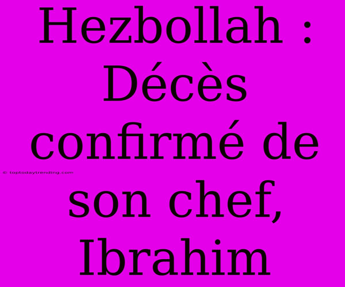 Hezbollah : Décès Confirmé De Son Chef, Ibrahim