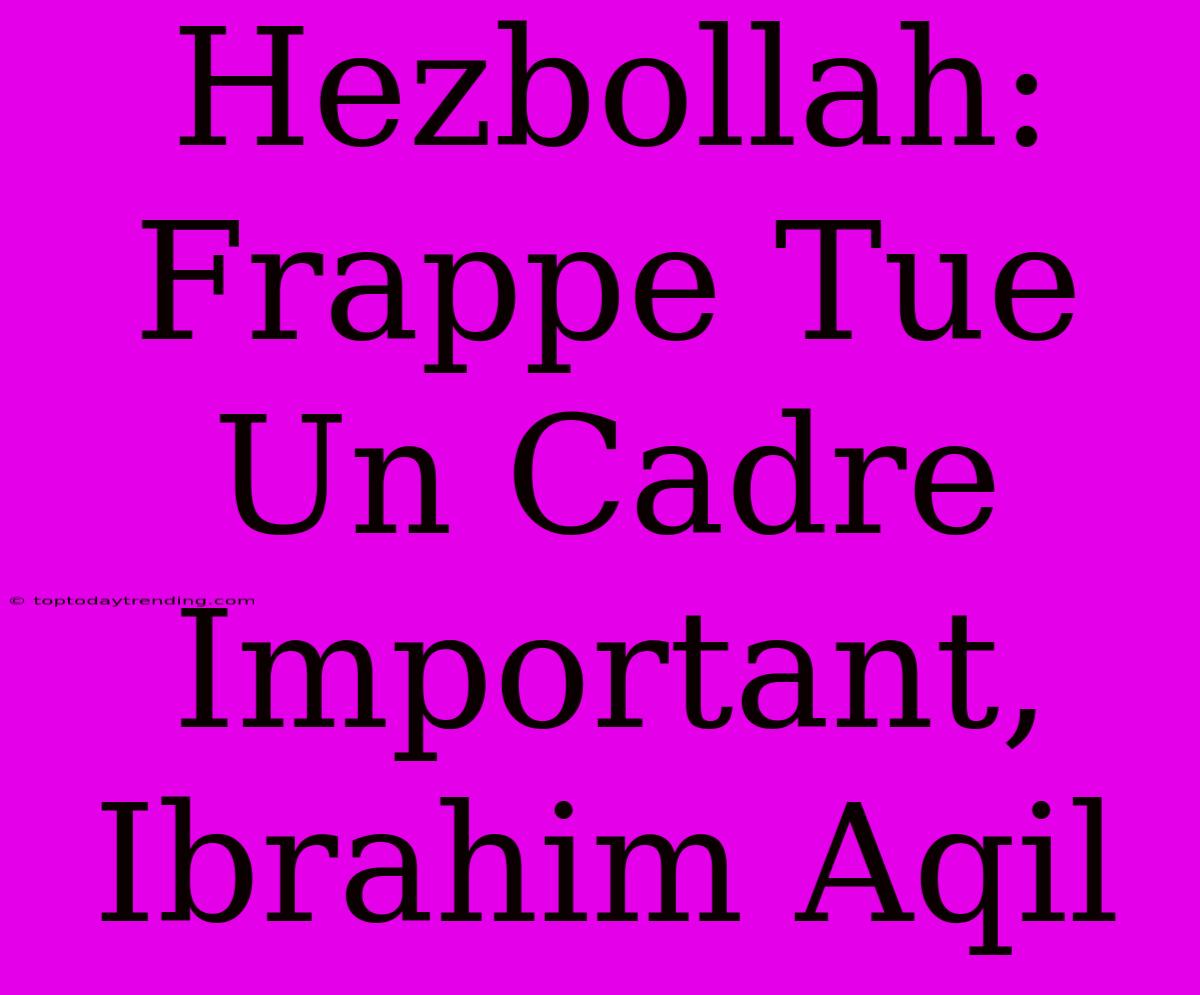 Hezbollah: Frappe Tue Un Cadre Important, Ibrahim Aqil