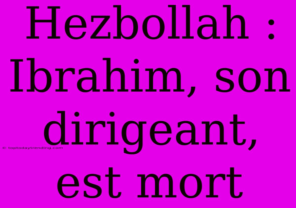 Hezbollah : Ibrahim, Son Dirigeant, Est Mort