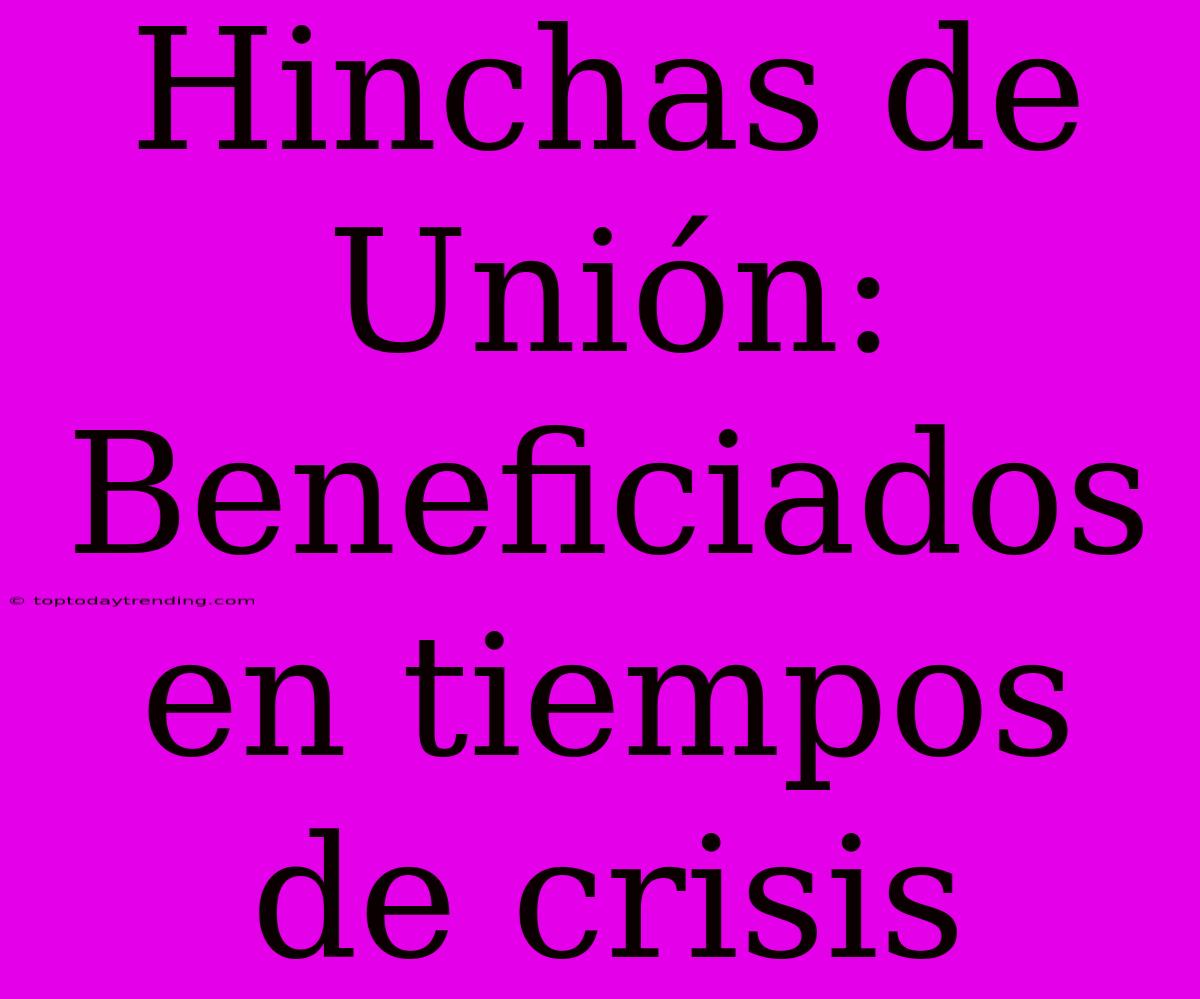 Hinchas De Unión: Beneficiados En Tiempos De Crisis