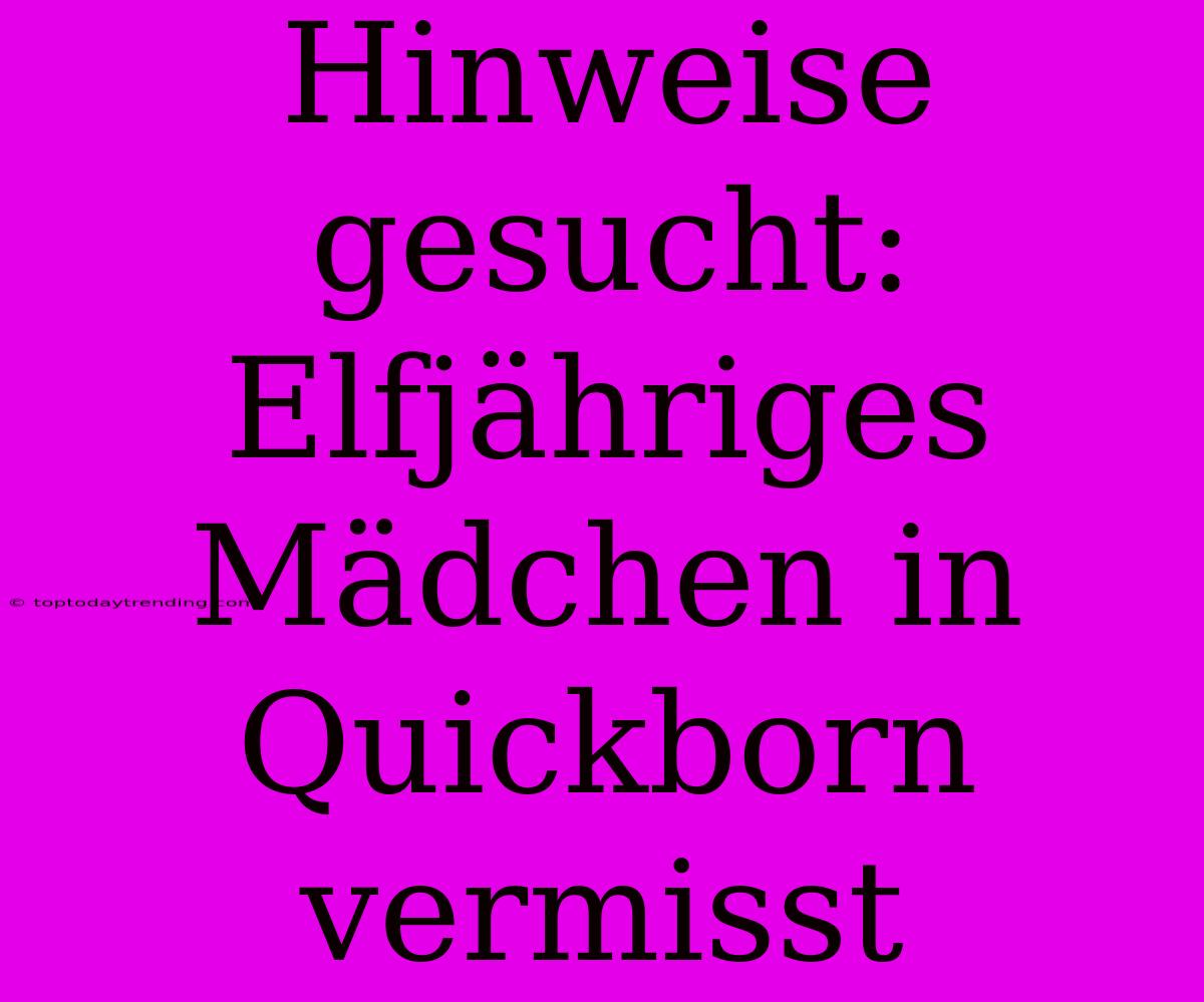 Hinweise Gesucht: Elfjähriges Mädchen In Quickborn Vermisst