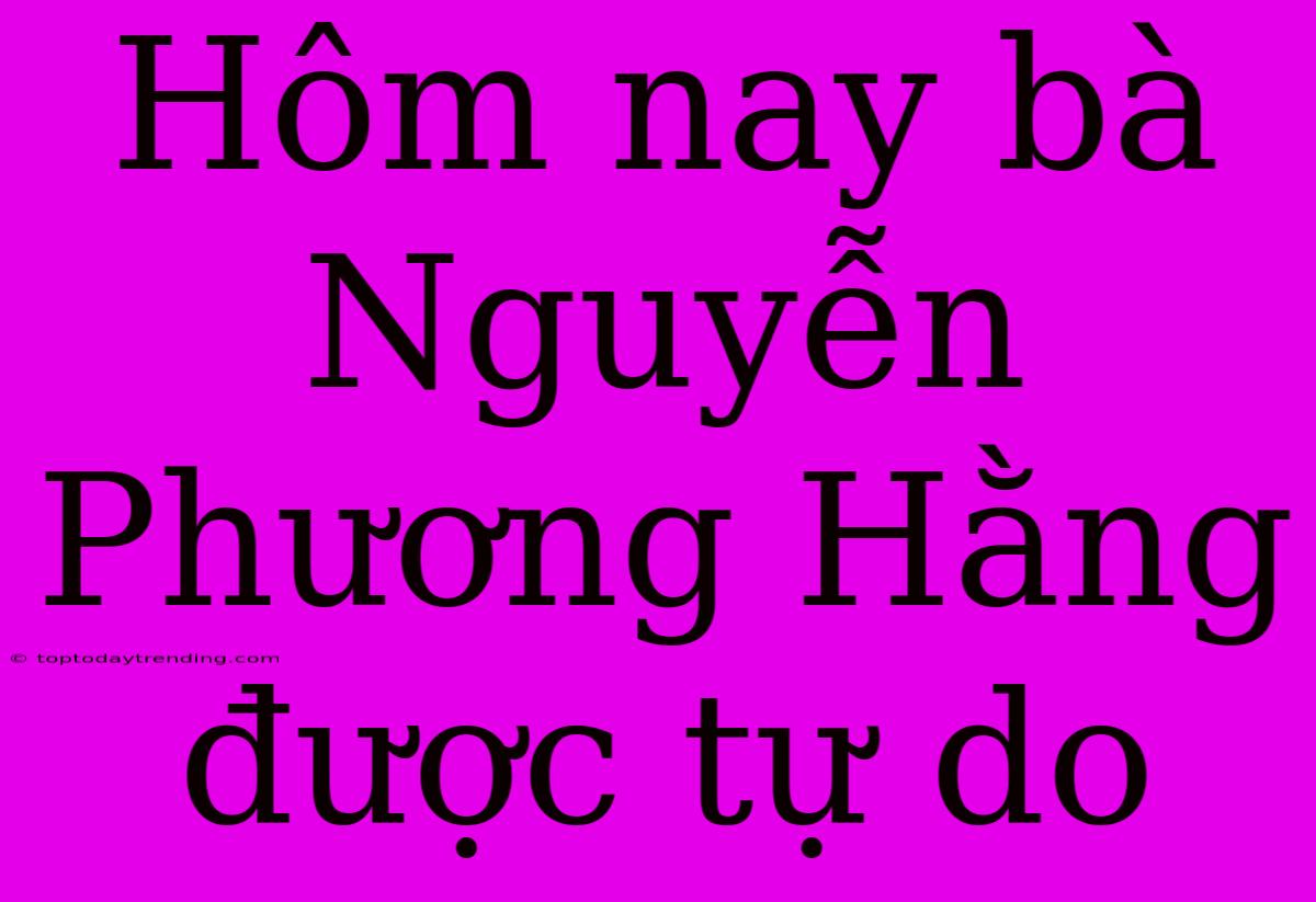 Hôm Nay Bà Nguyễn Phương Hằng Được Tự Do