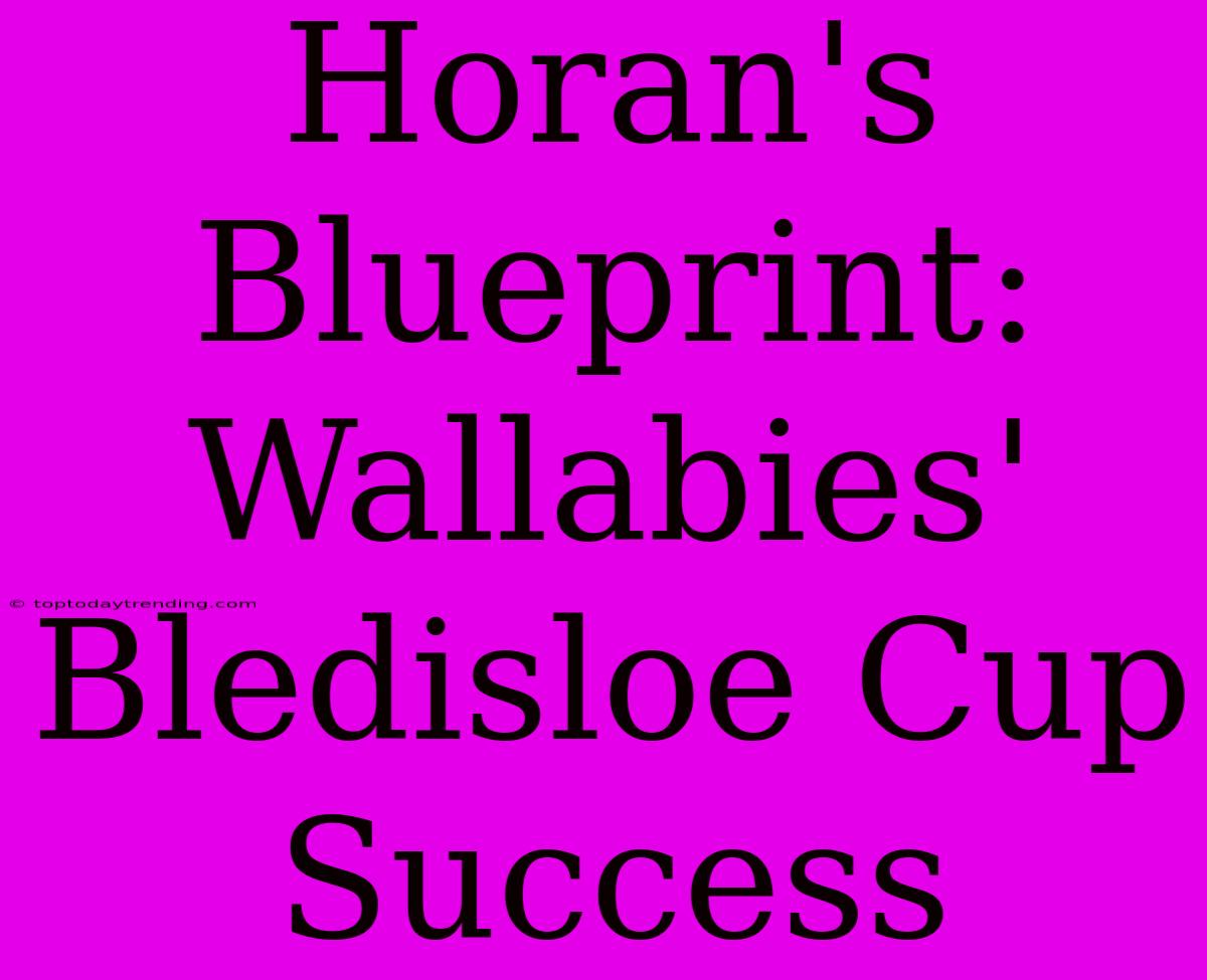 Horan's Blueprint: Wallabies' Bledisloe Cup Success