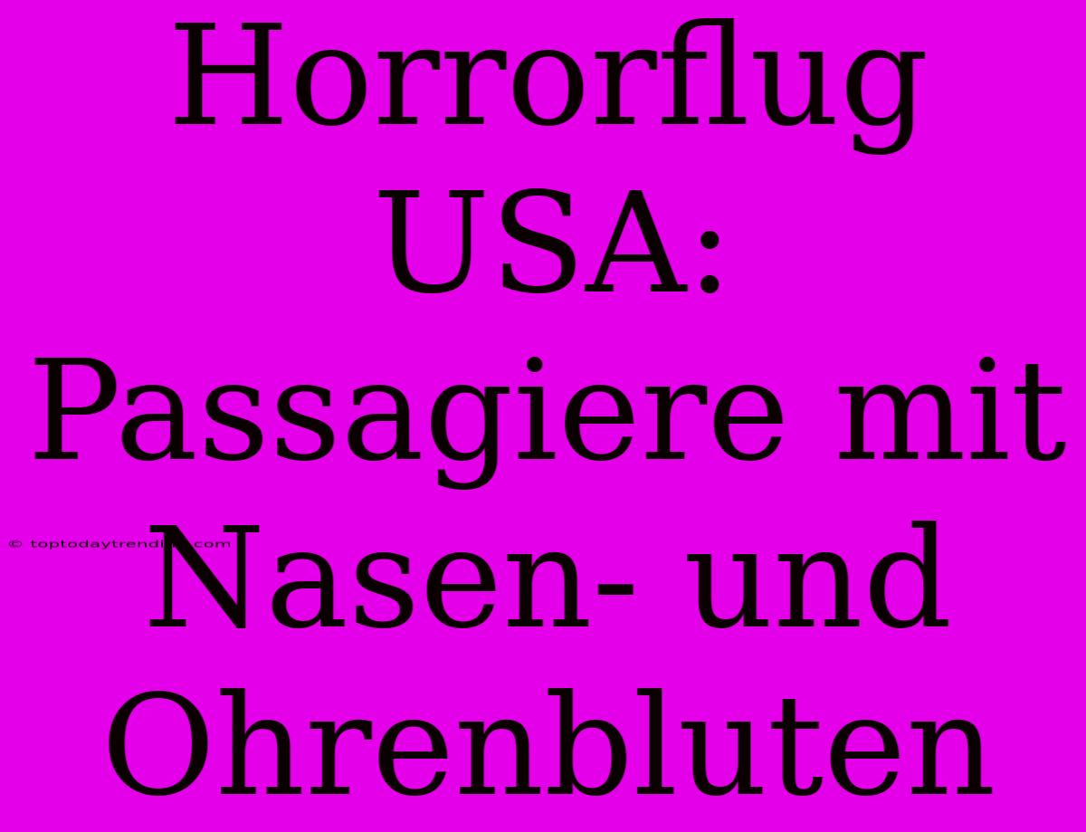 Horrorflug USA: Passagiere Mit Nasen- Und Ohrenbluten