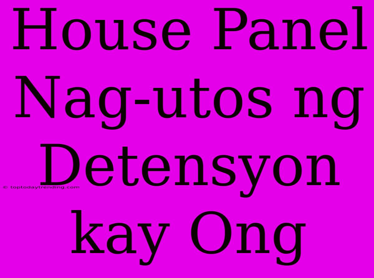 House Panel Nag-utos Ng Detensyon Kay Ong