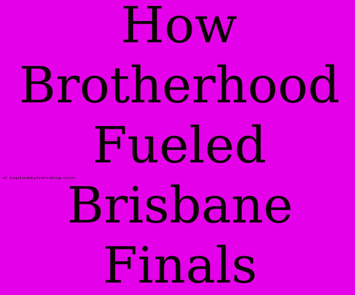 How Brotherhood Fueled Brisbane Finals