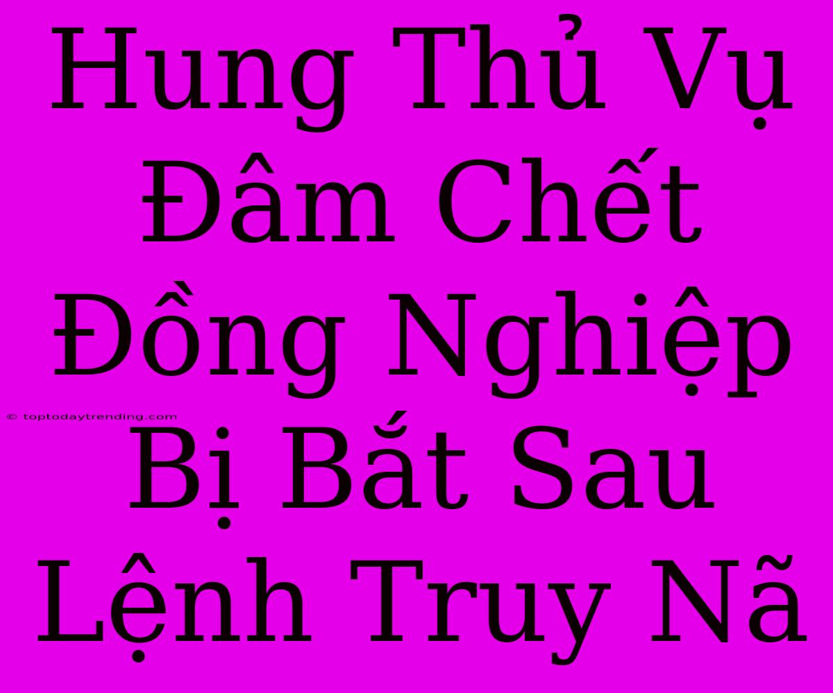 Hung Thủ Vụ Đâm Chết Đồng Nghiệp Bị Bắt Sau Lệnh Truy Nã