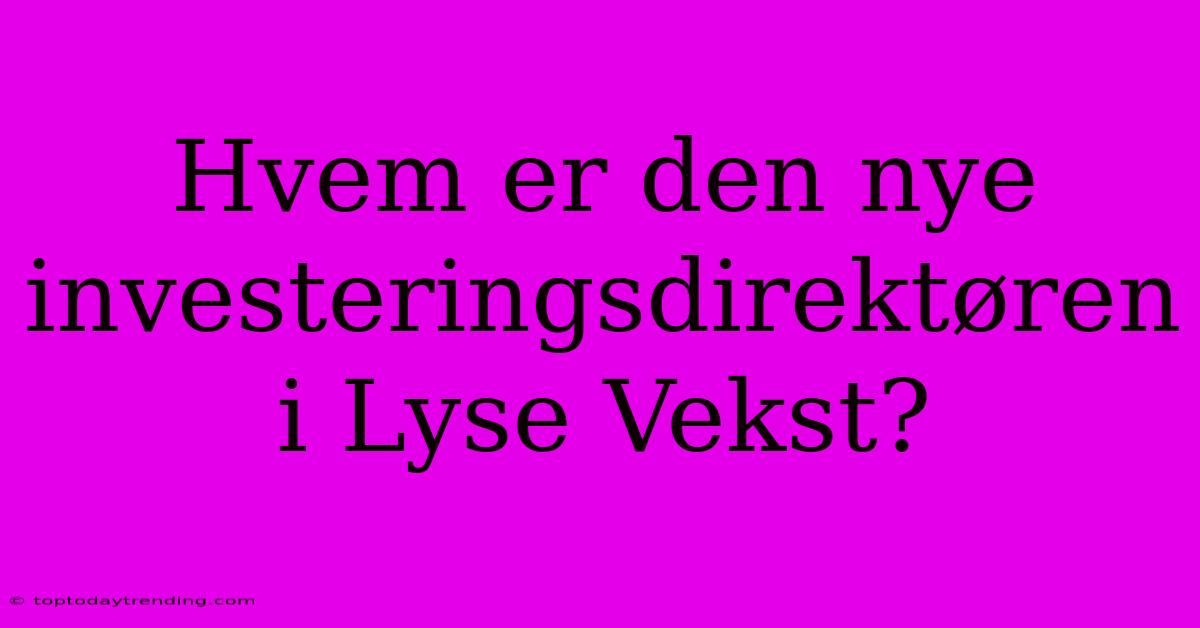 Hvem Er Den Nye Investeringsdirektøren I Lyse Vekst?