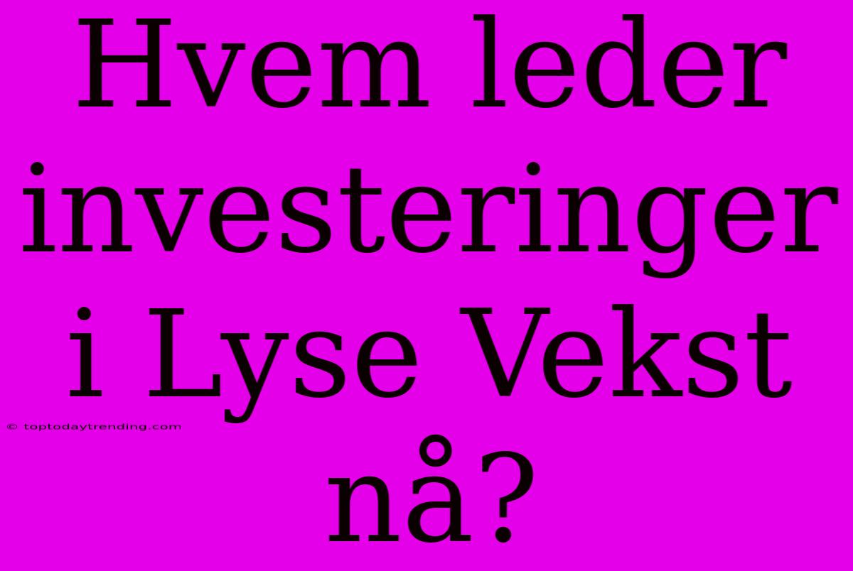 Hvem Leder Investeringer I Lyse Vekst Nå?