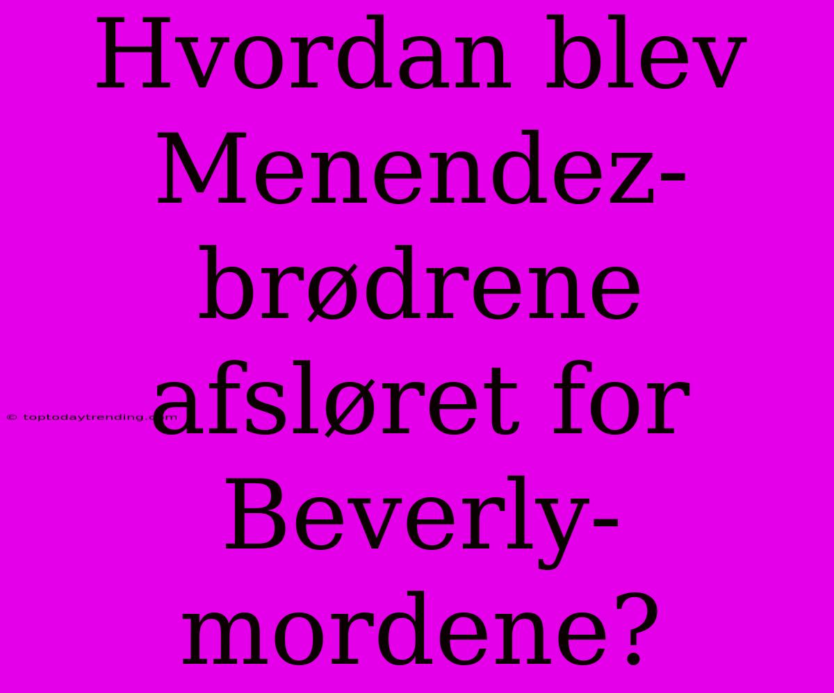 Hvordan Blev Menendez-brødrene Afsløret For Beverly-mordene?