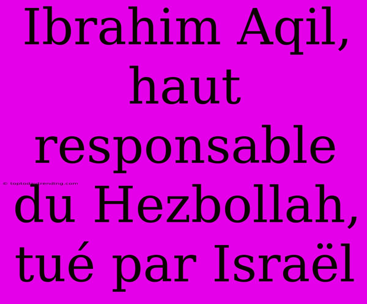 Ibrahim Aqil, Haut Responsable Du Hezbollah, Tué Par Israël