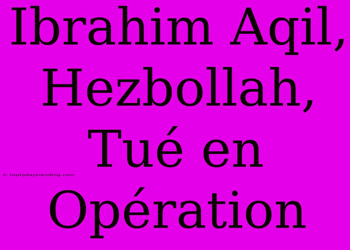 Ibrahim Aqil, Hezbollah, Tué En Opération