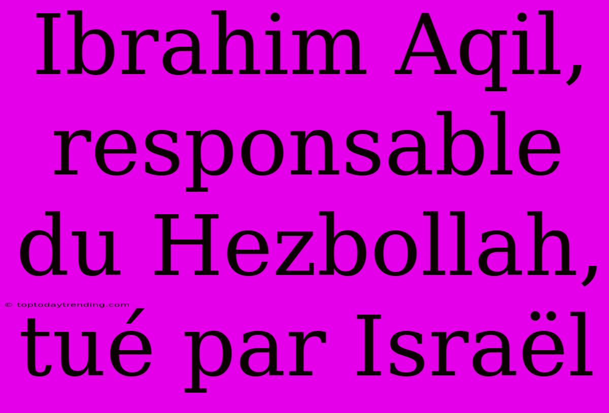 Ibrahim Aqil, Responsable Du Hezbollah, Tué Par Israël