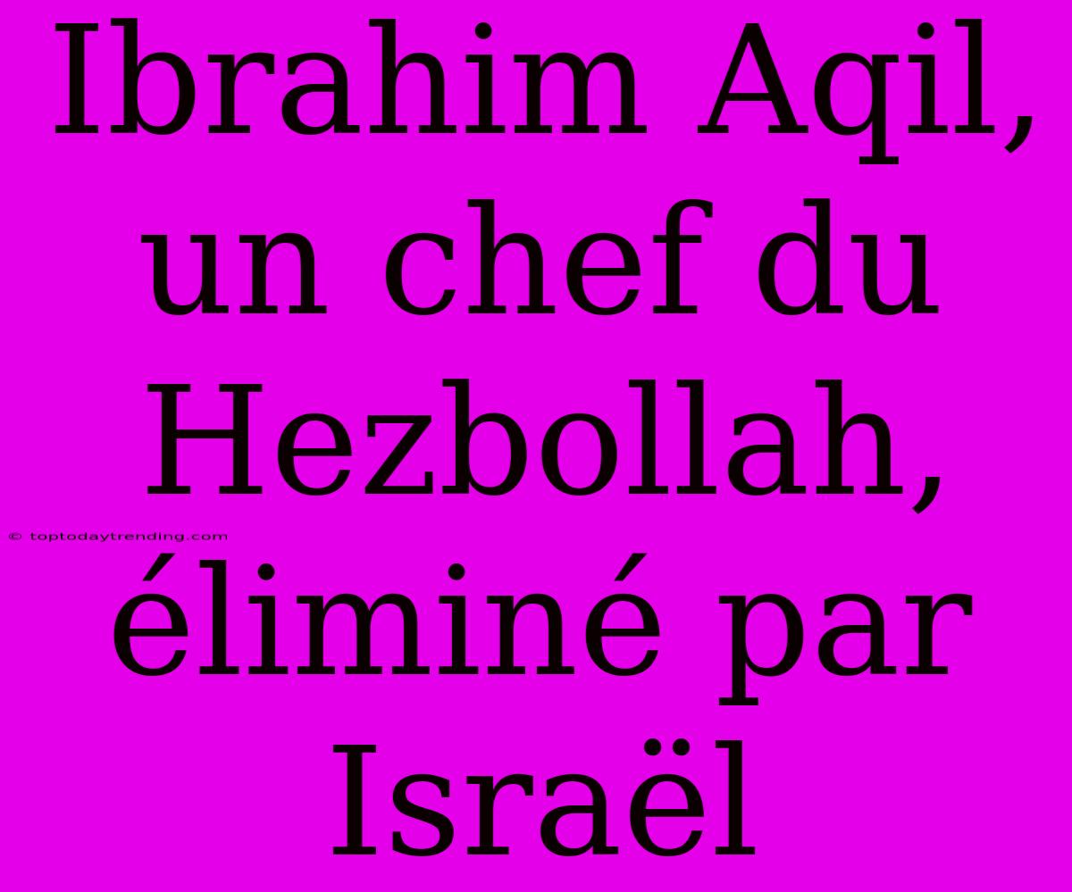 Ibrahim Aqil, Un Chef Du Hezbollah, Éliminé Par Israël