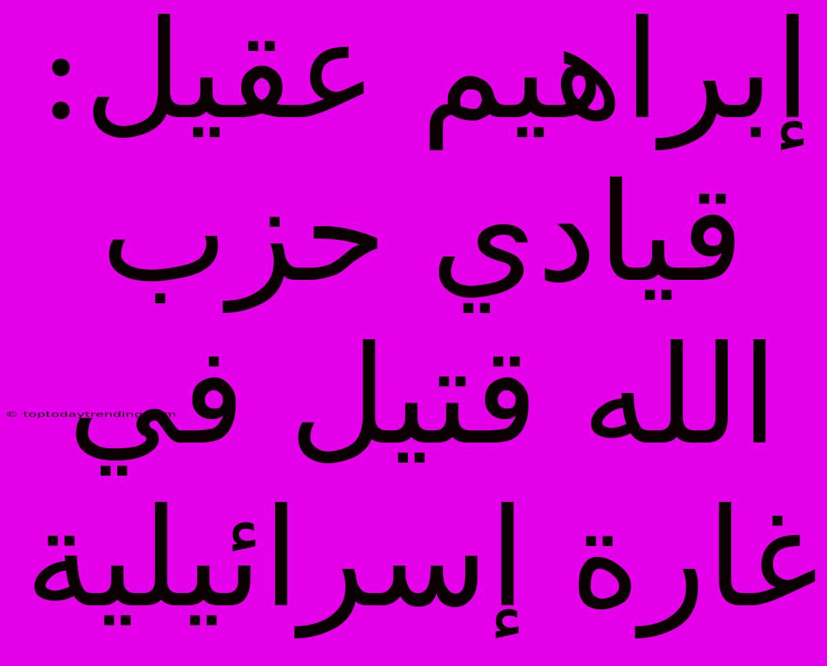 إبراهيم عقيل: قيادي حزب الله قتيل في غارة إسرائيلية