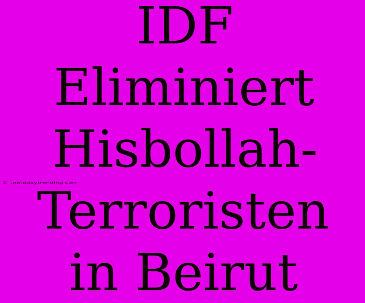 IDF Eliminiert Hisbollah-Terroristen In Beirut