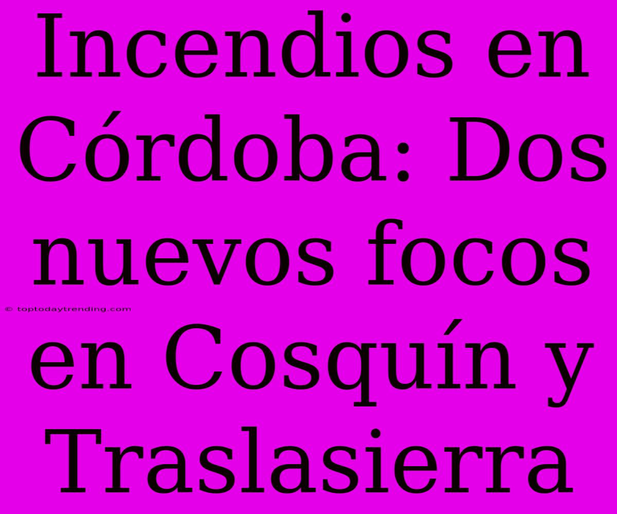 Incendios En Córdoba: Dos Nuevos Focos En Cosquín Y Traslasierra