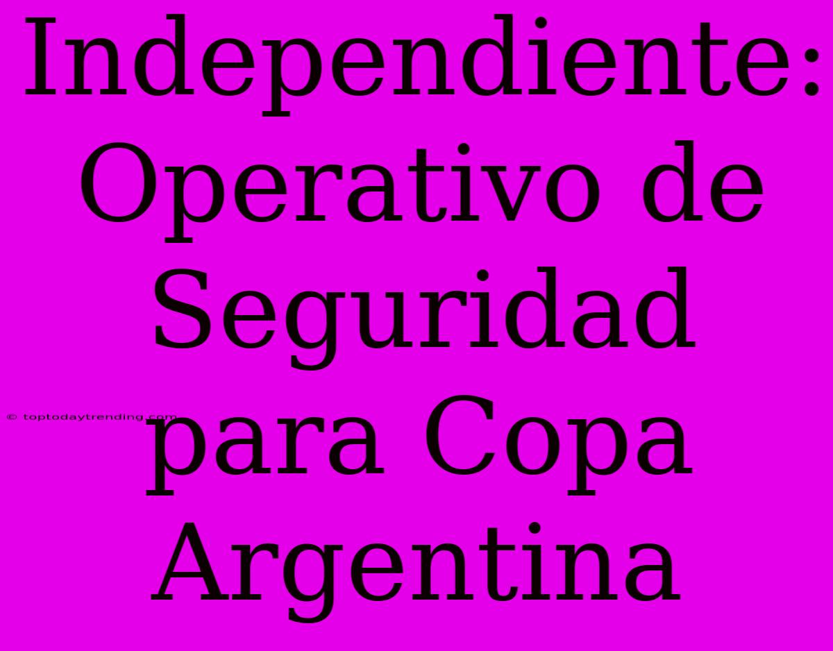 Independiente: Operativo De Seguridad Para Copa Argentina