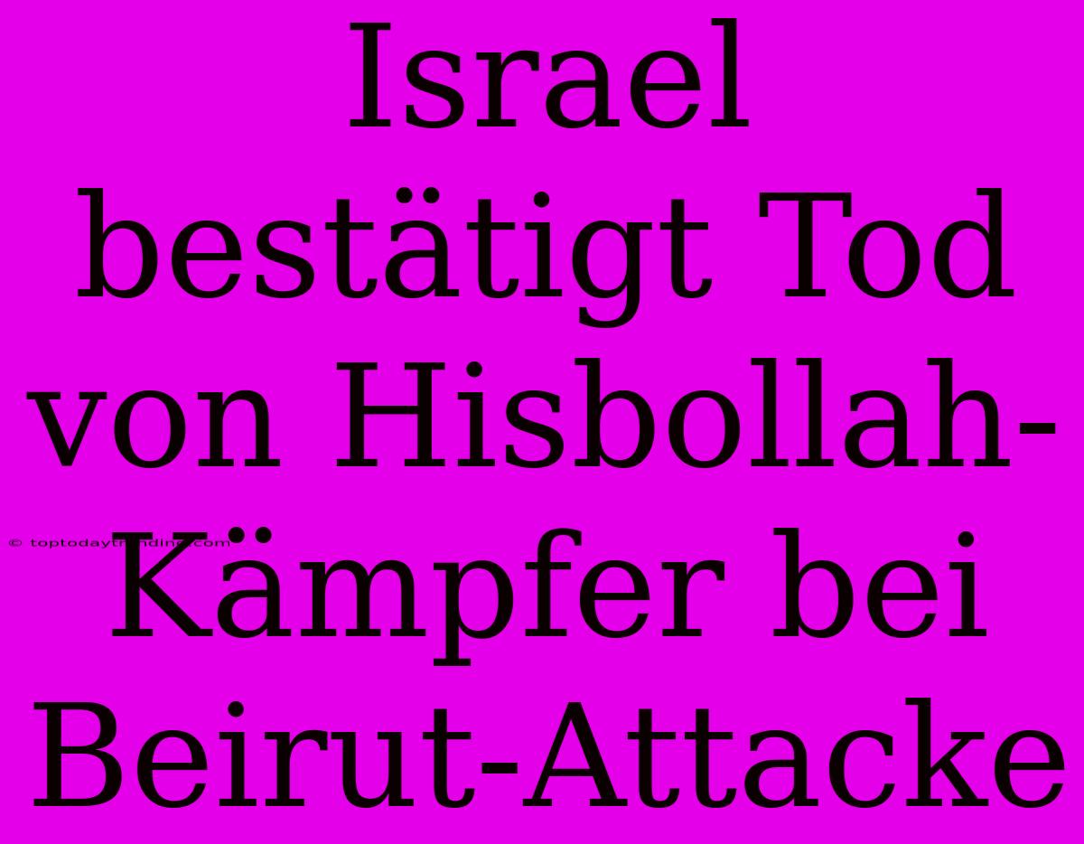 Israel Bestätigt Tod Von Hisbollah-Kämpfer Bei Beirut-Attacke