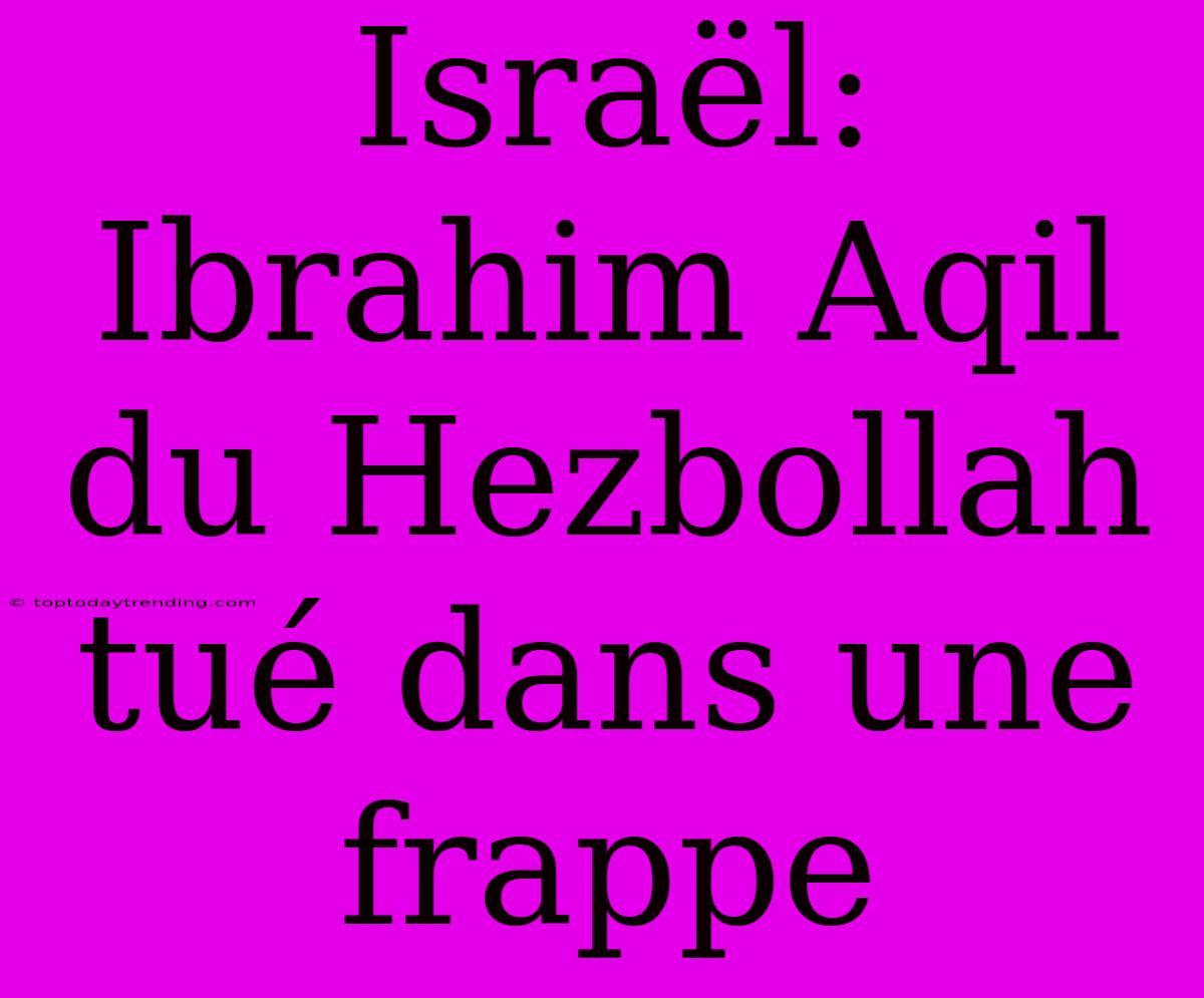 Israël: Ibrahim Aqil Du Hezbollah Tué Dans Une Frappe