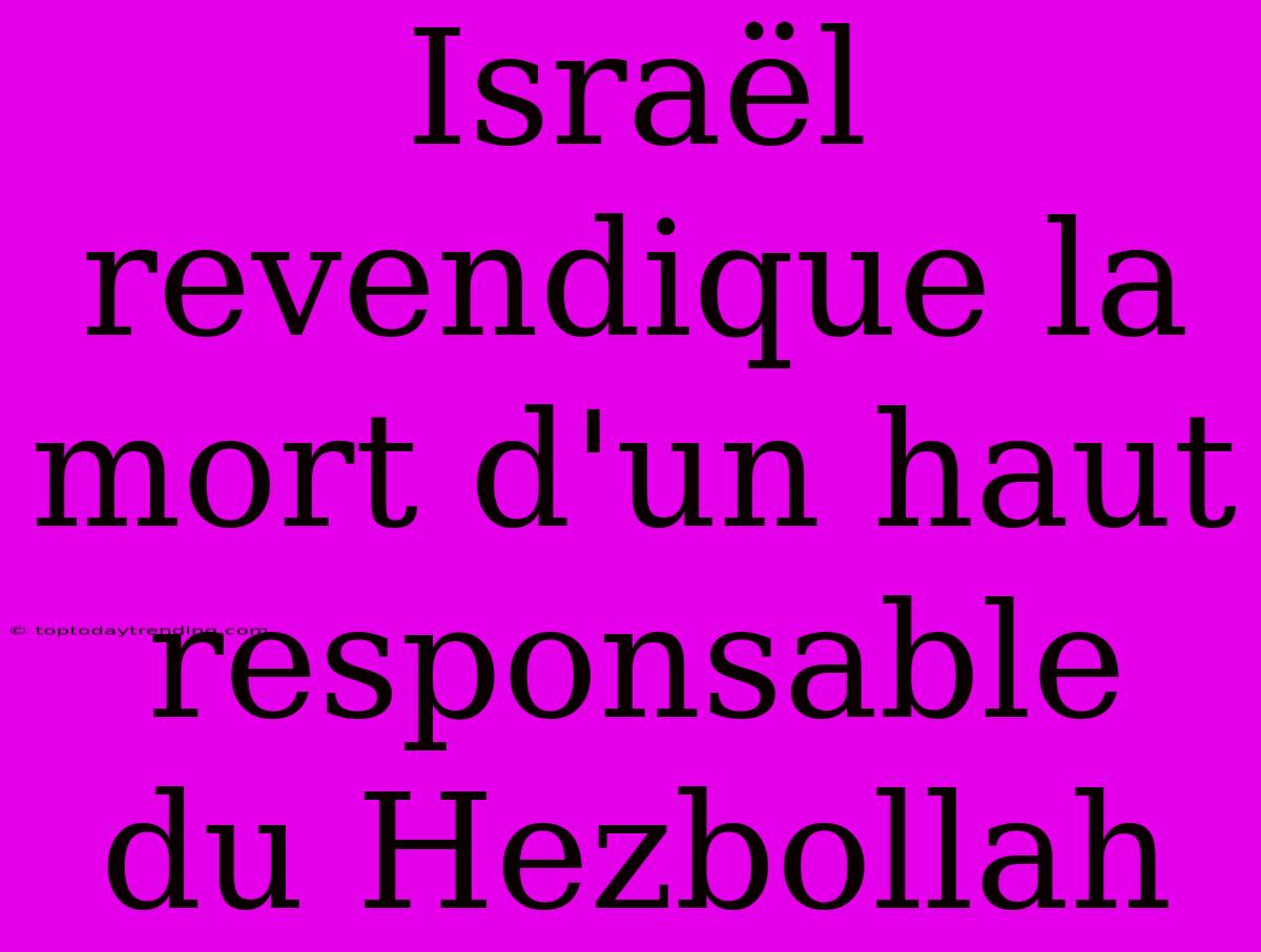 Israël Revendique La Mort D'un Haut Responsable Du Hezbollah