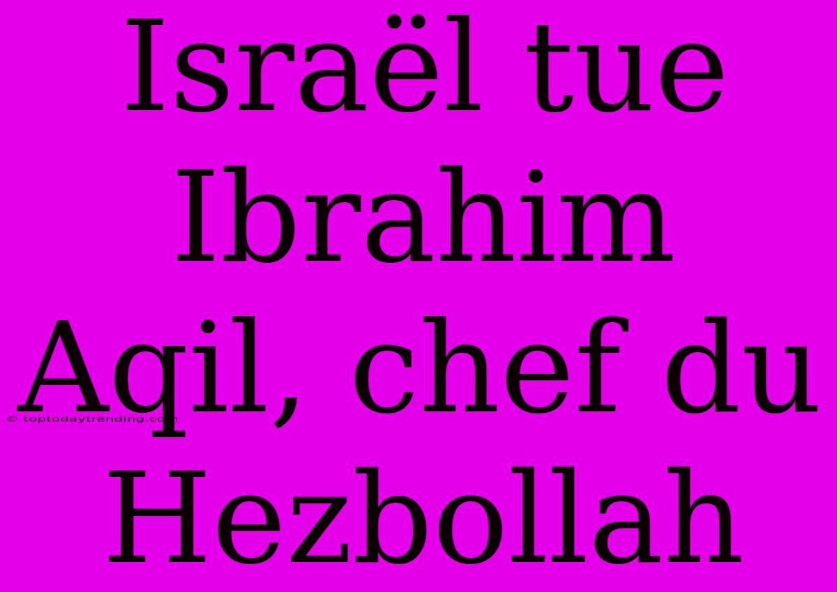 Israël Tue Ibrahim Aqil, Chef Du Hezbollah