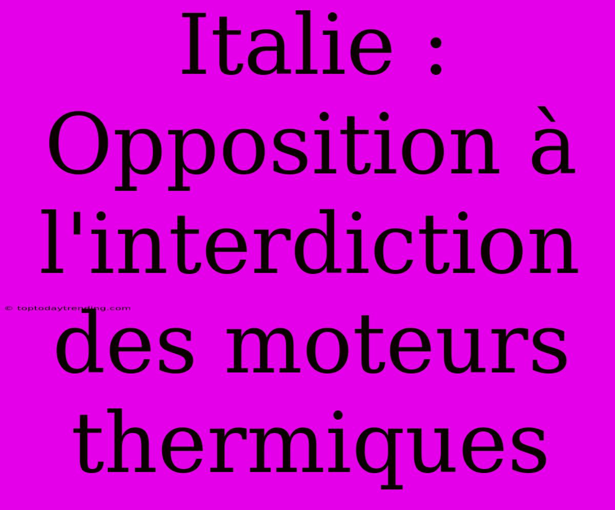 Italie : Opposition À L'interdiction Des Moteurs Thermiques