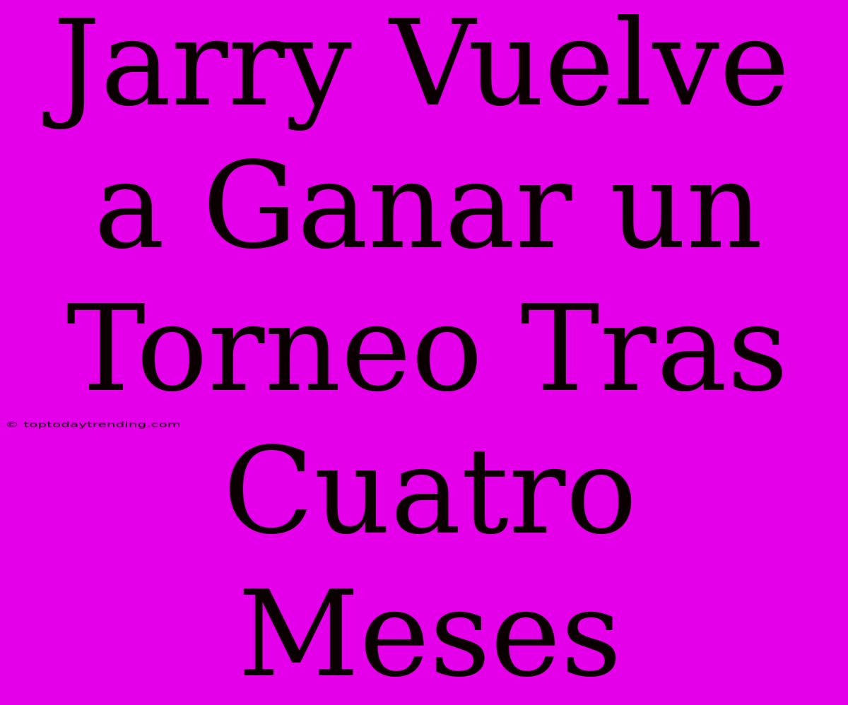 Jarry Vuelve A Ganar Un Torneo Tras Cuatro Meses