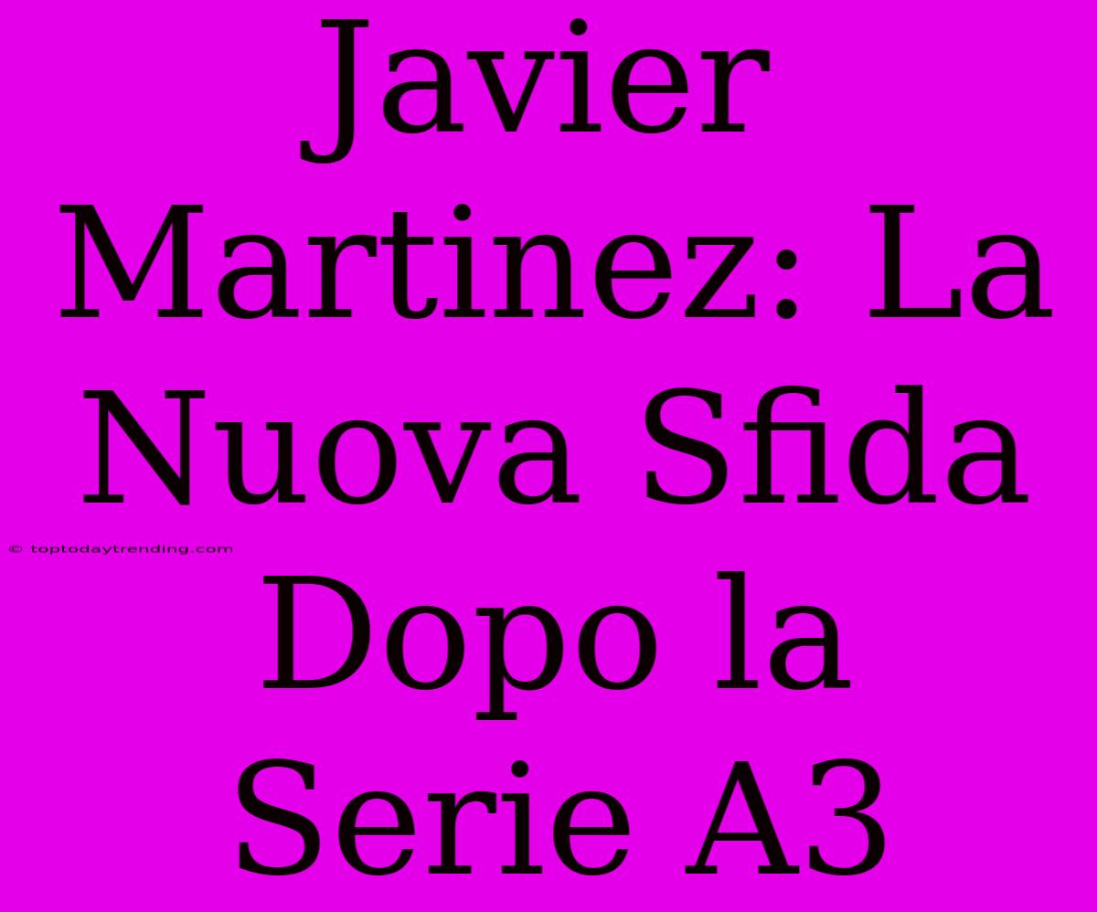 Javier Martinez: La Nuova Sfida Dopo La Serie A3