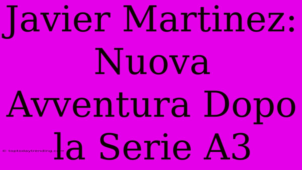 Javier Martinez: Nuova Avventura Dopo La Serie A3