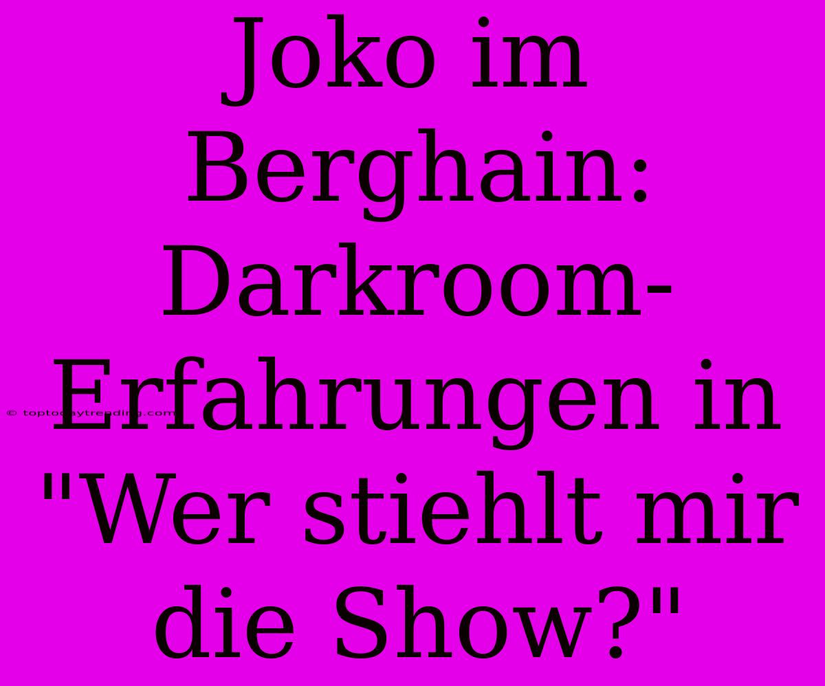 Joko Im Berghain: Darkroom-Erfahrungen In 