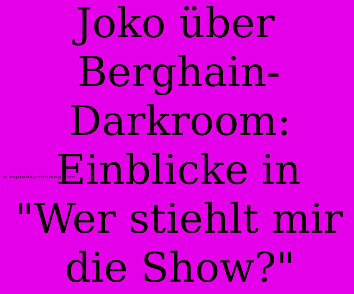 Joko Über Berghain-Darkroom: Einblicke In 