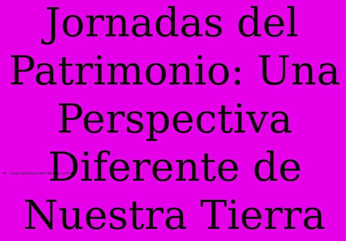 Jornadas Del Patrimonio: Una Perspectiva Diferente De Nuestra Tierra