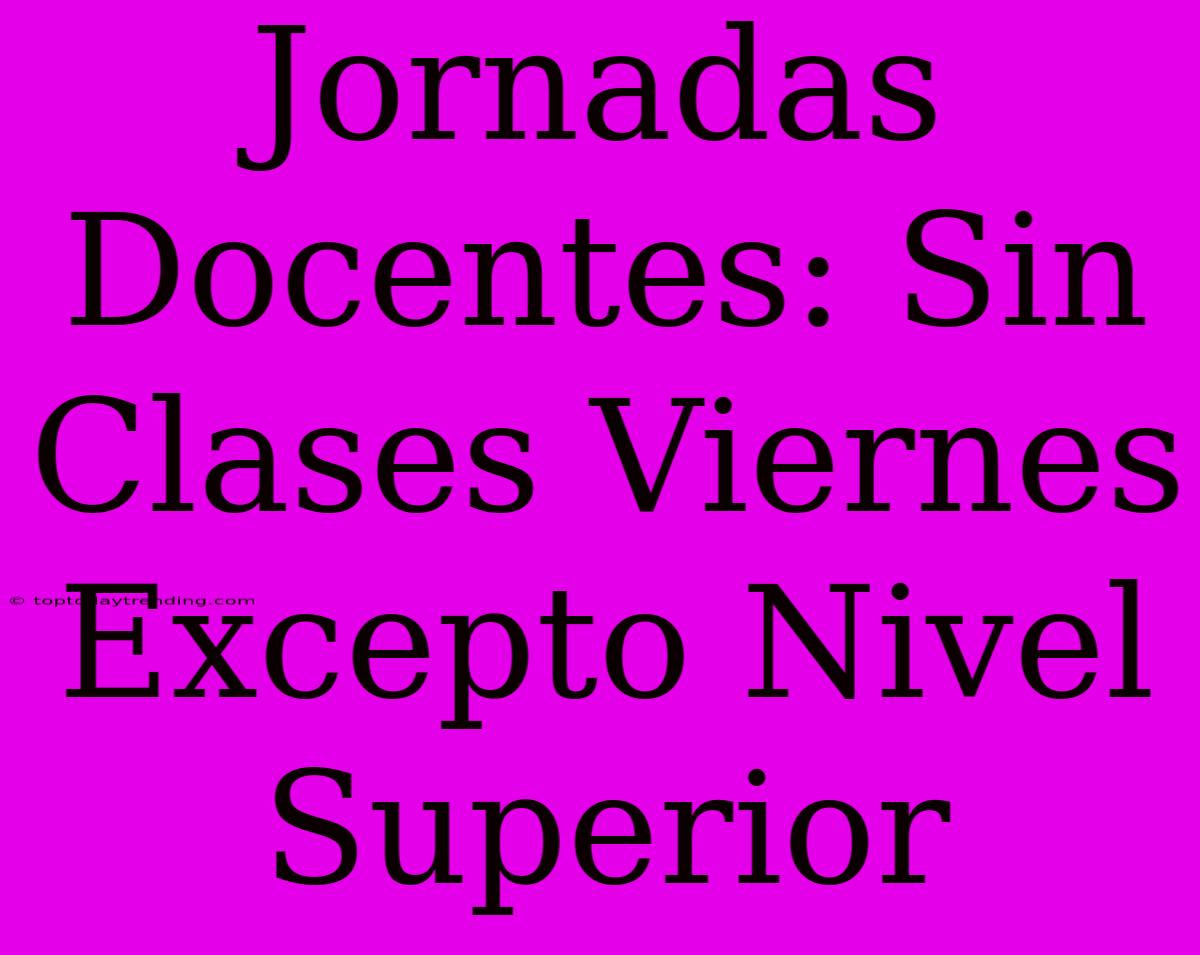 Jornadas Docentes: Sin Clases Viernes Excepto Nivel Superior