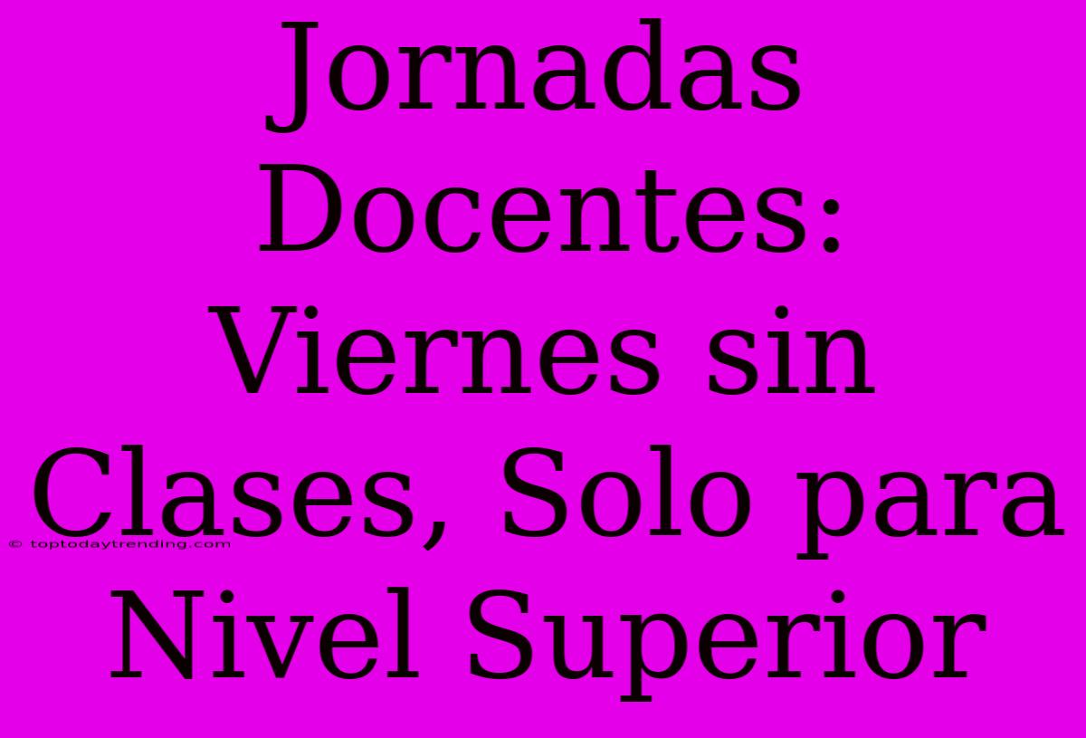 Jornadas Docentes: Viernes Sin Clases, Solo Para Nivel Superior