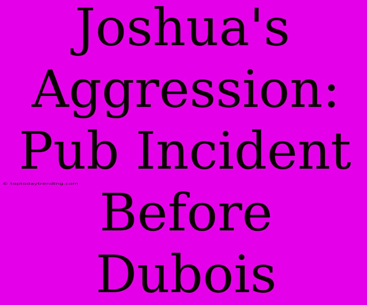 Joshua's Aggression: Pub Incident Before Dubois