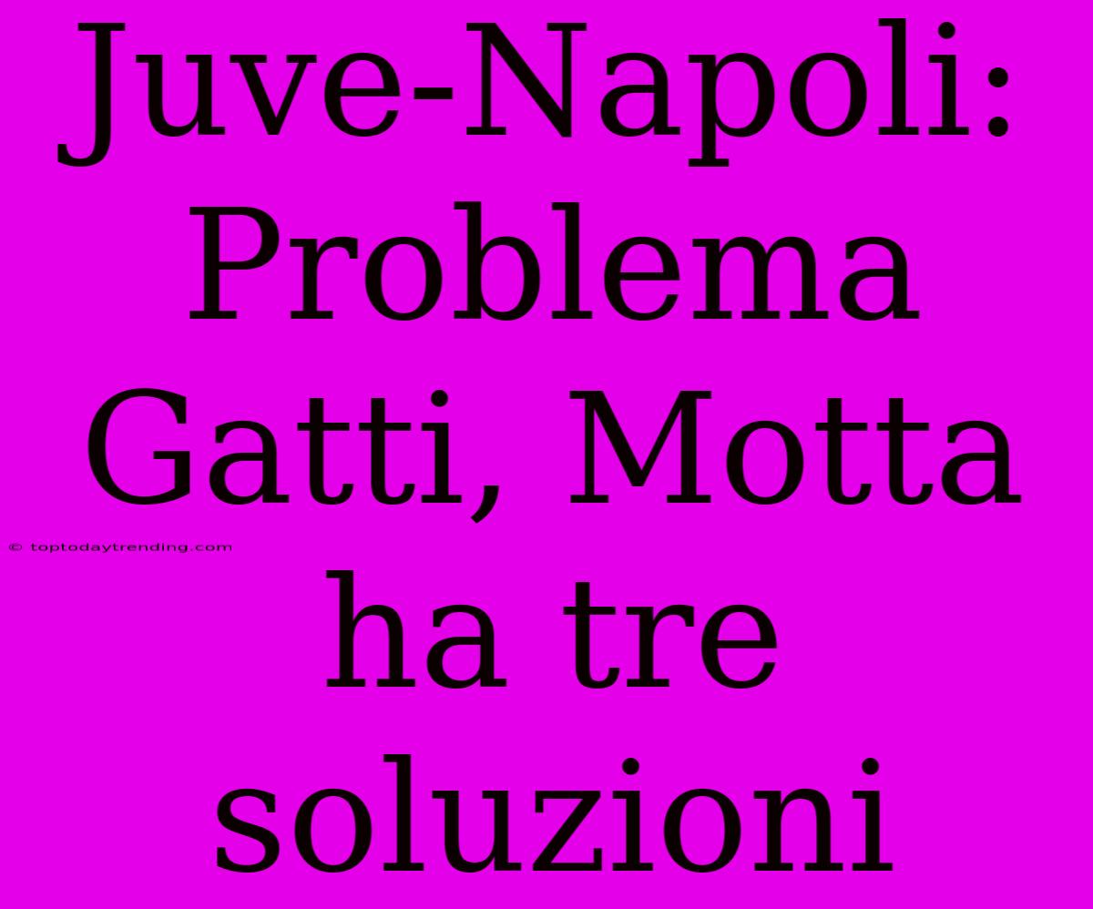 Juve-Napoli: Problema Gatti, Motta Ha Tre Soluzioni