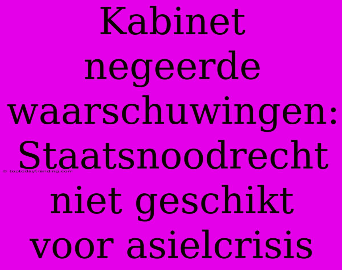 Kabinet Negeerde Waarschuwingen: Staatsnoodrecht Niet Geschikt Voor Asielcrisis