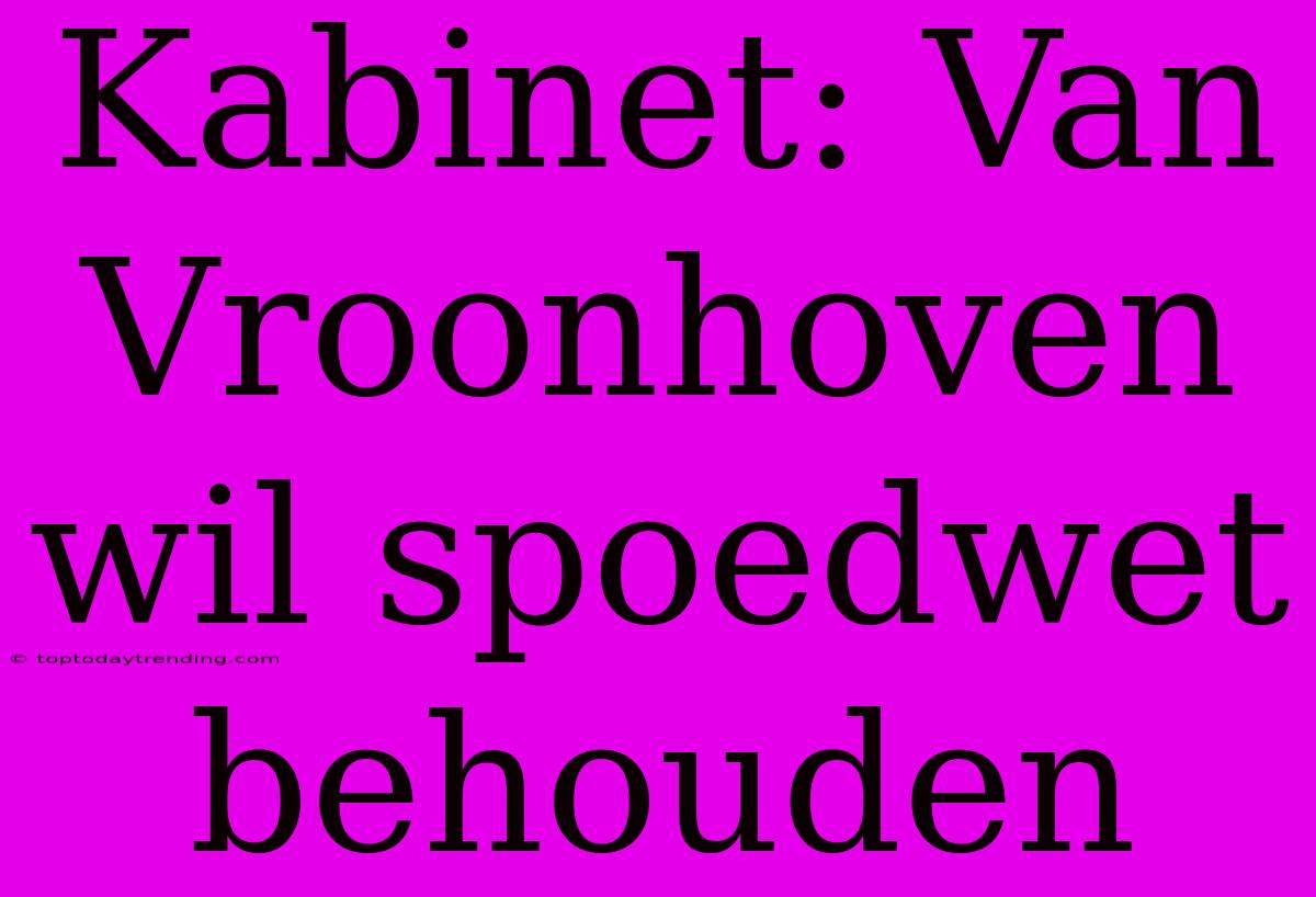 Kabinet: Van Vroonhoven Wil Spoedwet Behouden