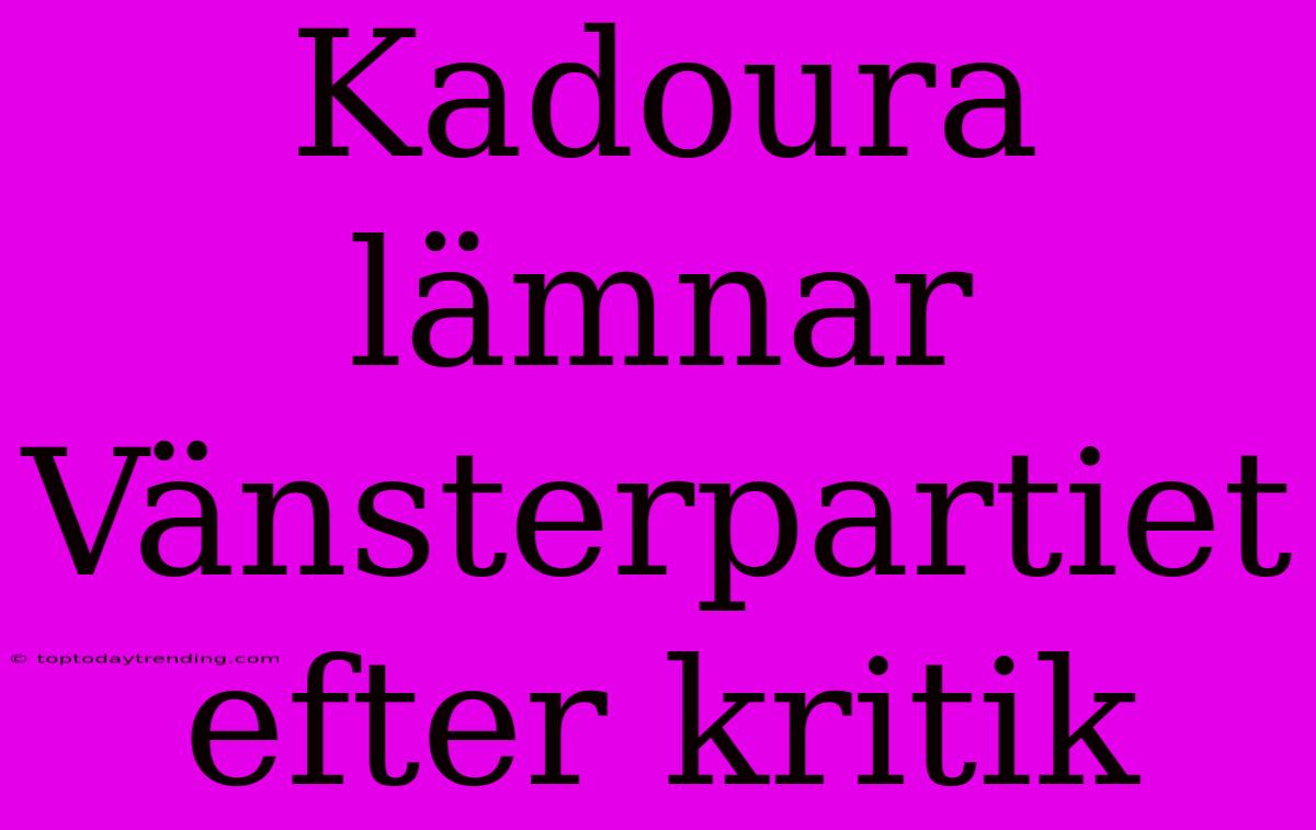 Kadoura Lämnar Vänsterpartiet Efter Kritik